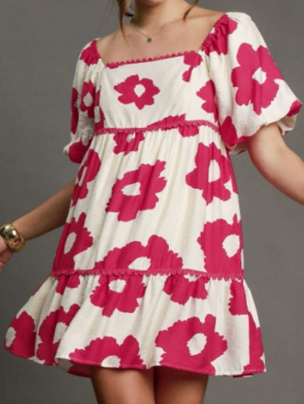 NWT Umgee White Dress with Hot Pink Floral Print Size Small